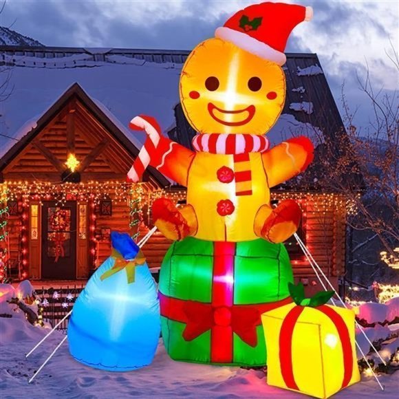 New 6ft Christmas Inflatables Gingerbread Man w/ LED Lights